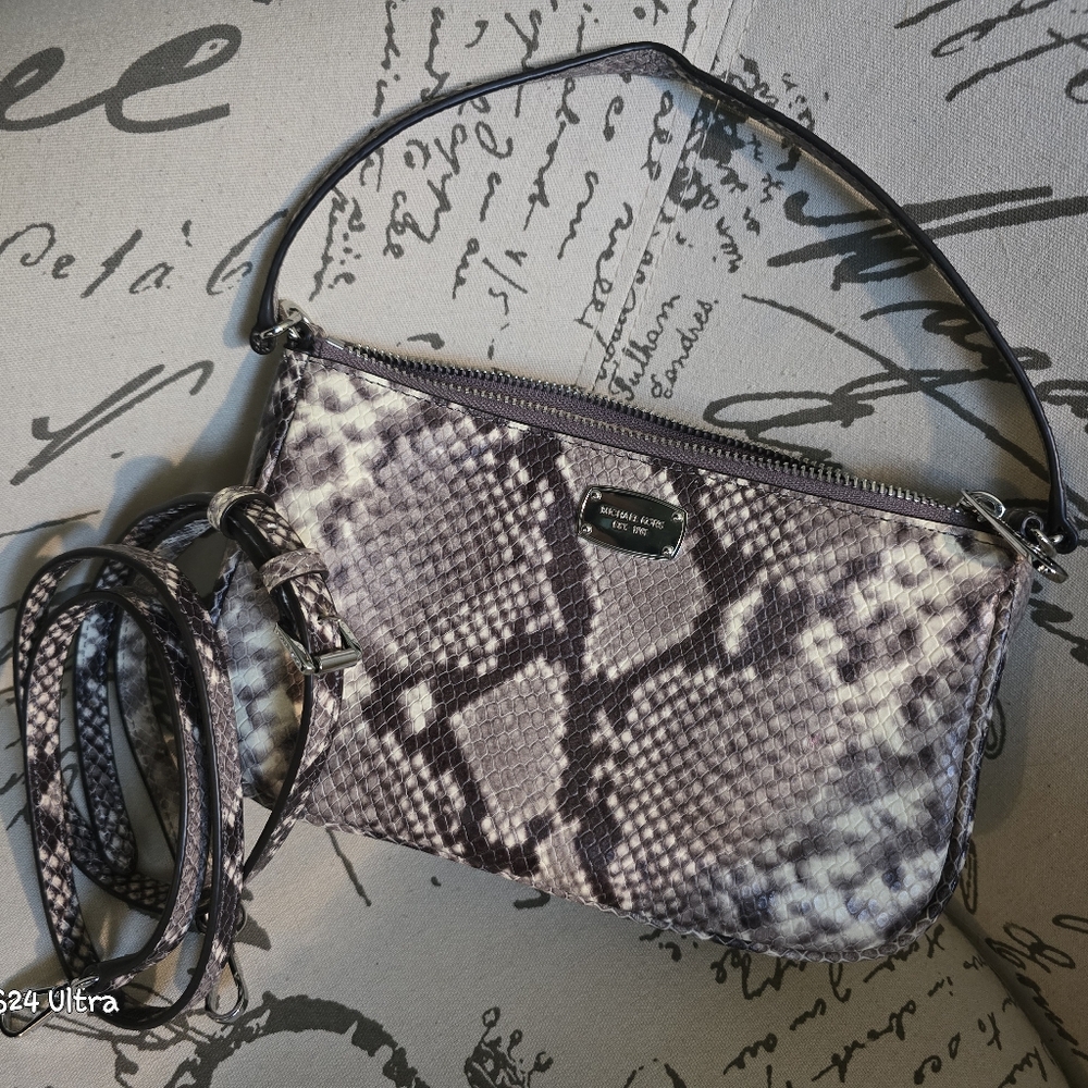 Michael Kors Brown/Cream Leather Python Purse Euc… - image 1